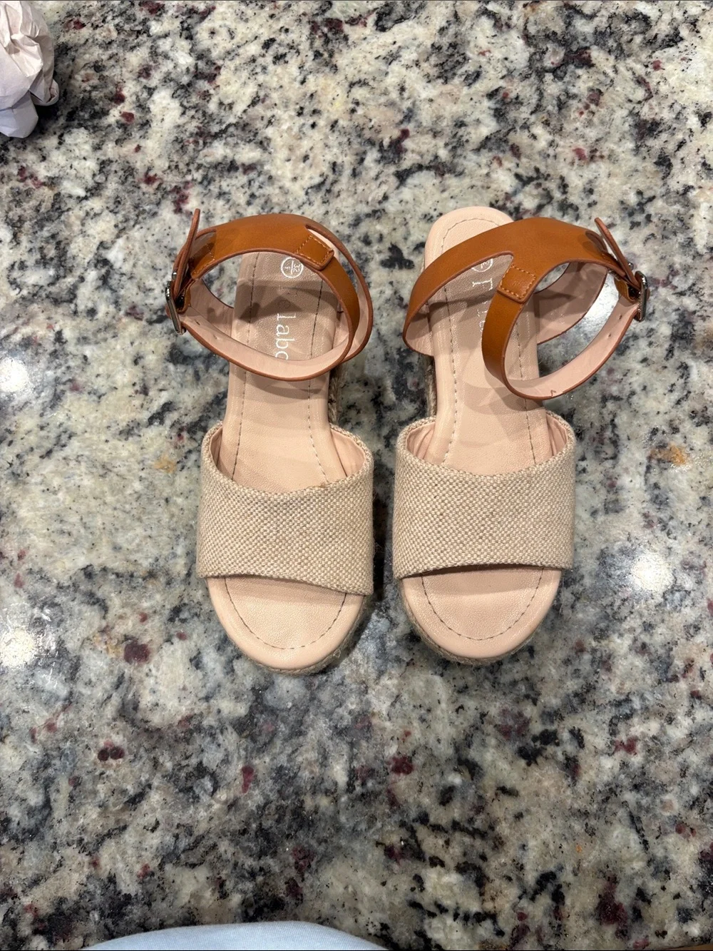 Neutral Beige Canvas Espadrille Sandals with Tan Ankle Strap